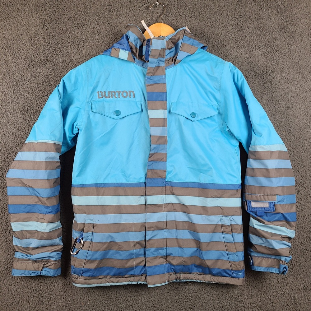 Burton Boys Fray Jacket XL 18 Blue Striped DryRide Snowboard Ski Hooded Coat